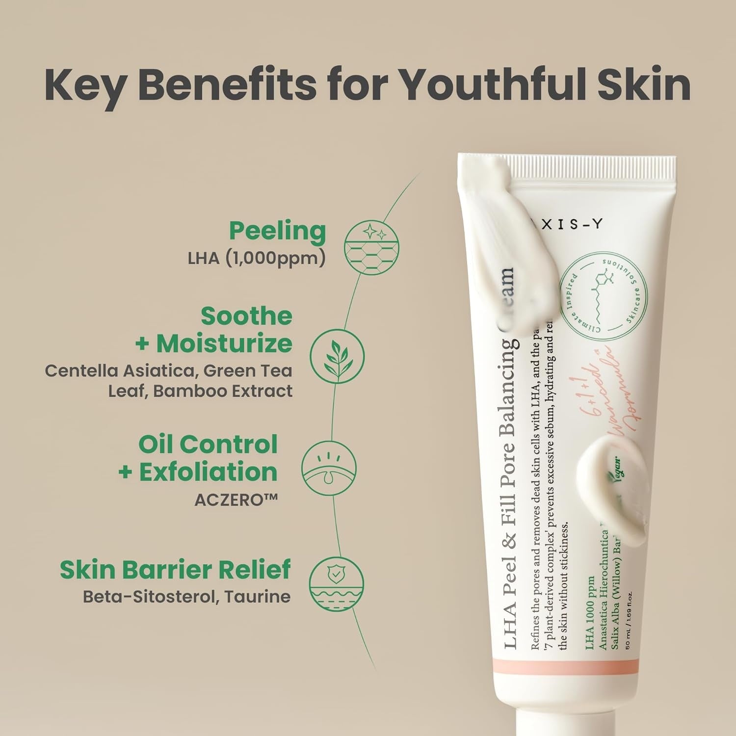 AXIS-Y LHA Peel & Fill Pore Balancing Cream – Exfoliating Sebum Control Hydrating Smooth Skin Face Moisturizer 50mL