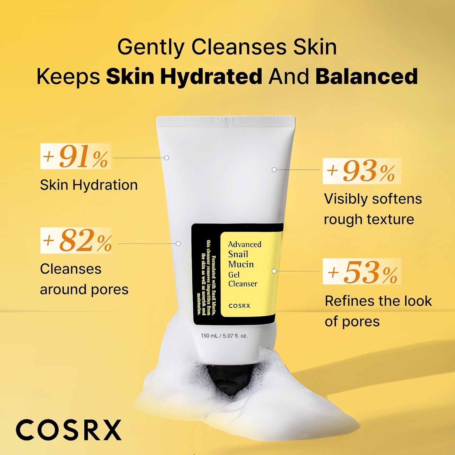 COSRX Advanced Snail Mucin Gel Cleanser – Hydrating Gentle Repairing Deep Pore Facial Wash 150mL