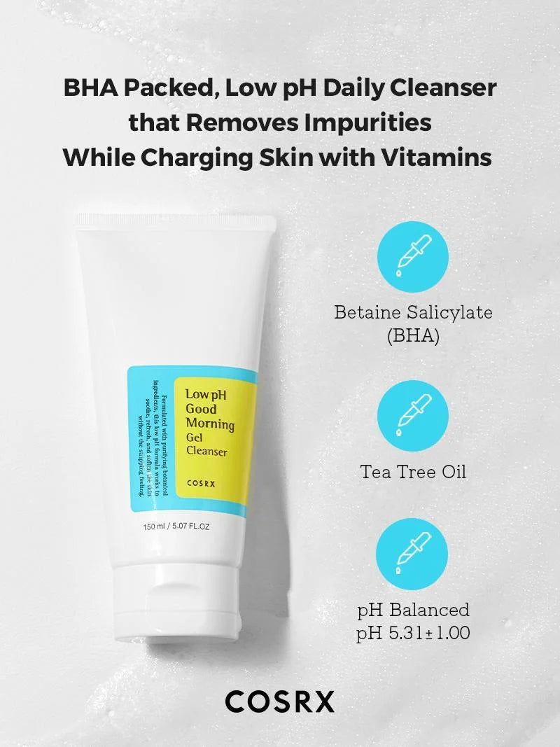 COSRX Low pH Good Morning Gel Cleanser – Gentle Hydrating and Blemish Control Facial Cleanser 150mL
