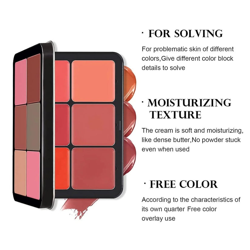 Carla Secret 12 Colors Blush Palette - Highly Pigmented Cream Lip & Cheek Tint Duo