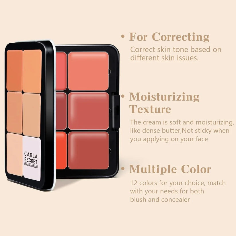 Carla Secret 12 Colors Full Face Palette - Cream Foundation Contour & Blush Kit
