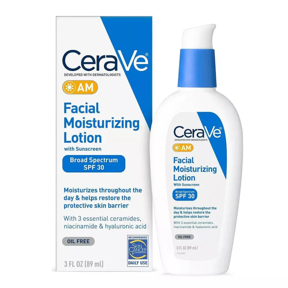 CeraVe AM Facial Moisturizing Lotion SPF 30 – Oil Free Hydrating Daily Face Moisturizer Sunscreen 89mL