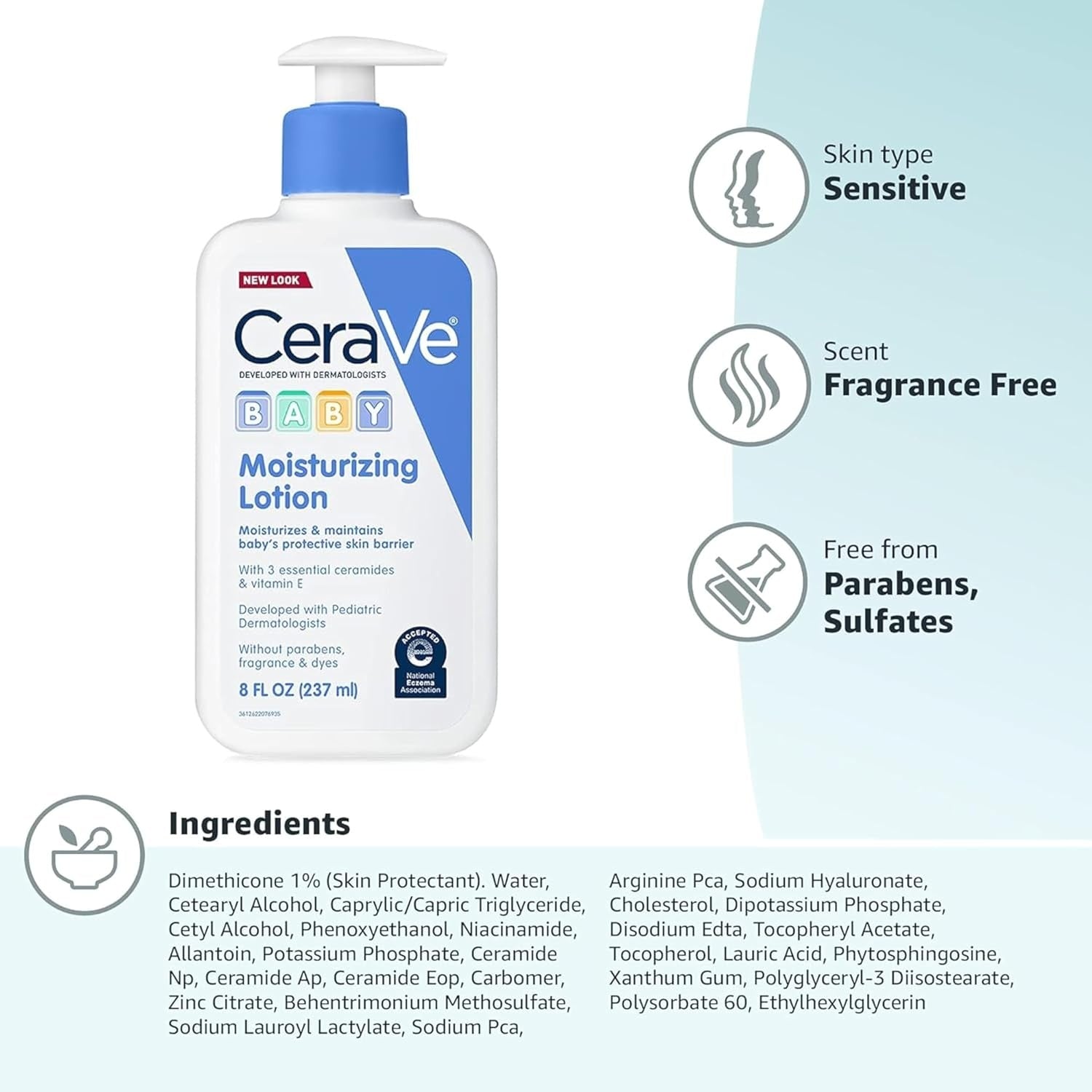 CeraVe Baby Moisturizing Lotion – Gentle Hydrating Skin Barrier Ceramide Vitamin E Sensitive Body Cream 237mL