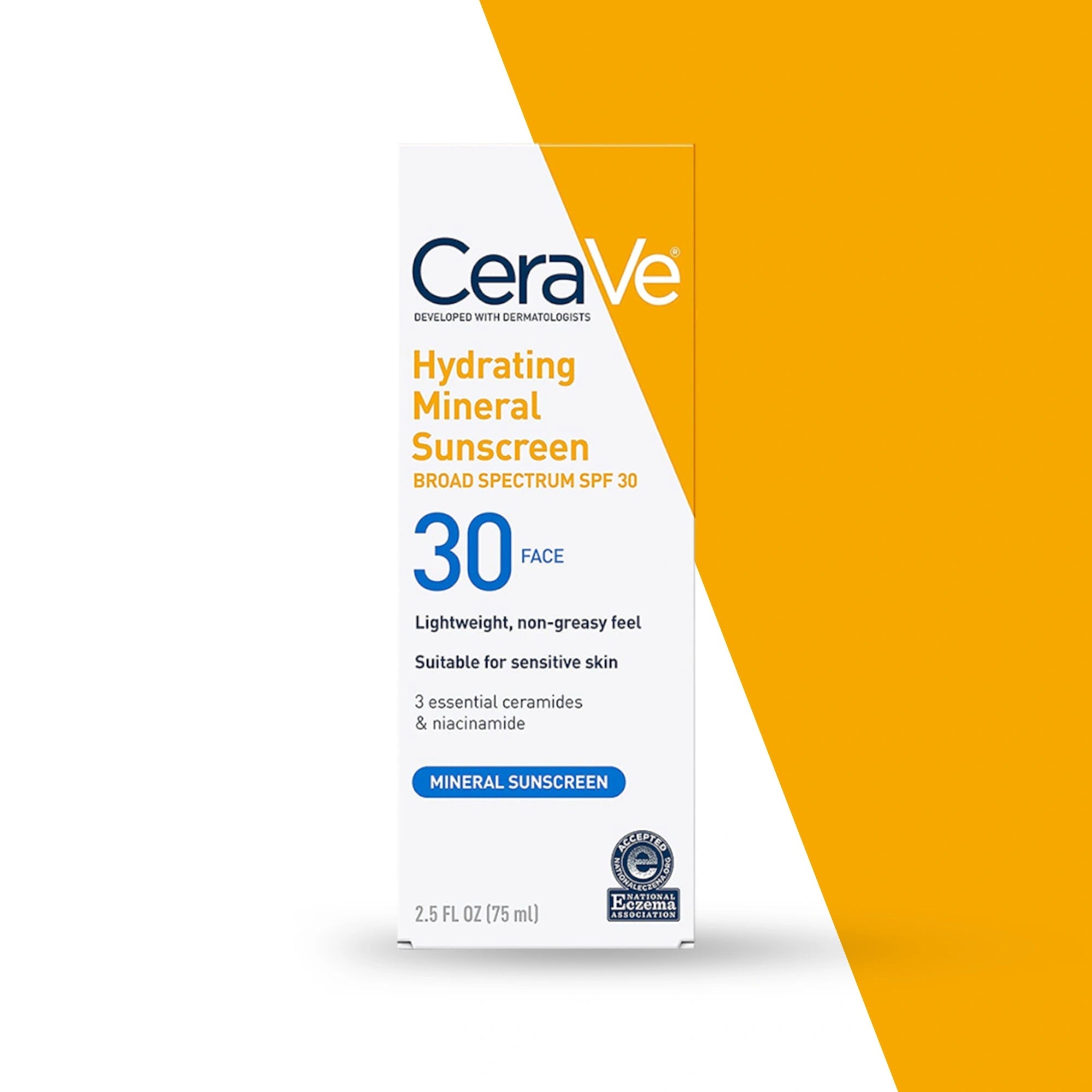 CeraVe Hydrating Mineral Sunscreen Broad Spectrum SPF 30 Face – Lightweight Non Greasy Zinc Oxide Sun Protection Cream 75mL