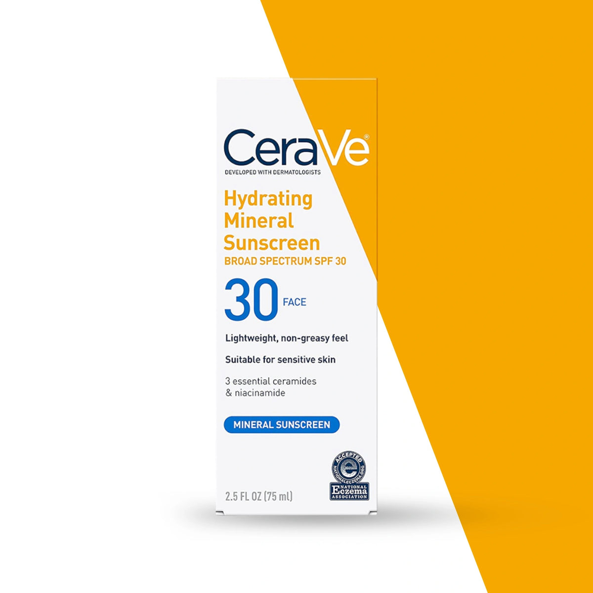 CeraVe Hydrating Mineral Sunscreen Broad Spectrum SPF 30 Face – Lightweight Non Greasy Zinc Oxide Sun Protection Cream 75mL