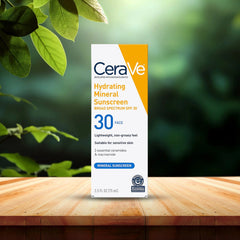 CeraVe Hydrating Mineral Sunscreen Broad Spectrum SPF 30 Face – Lightweight Non Greasy Zinc Oxide Sun Protection Cream 75mL