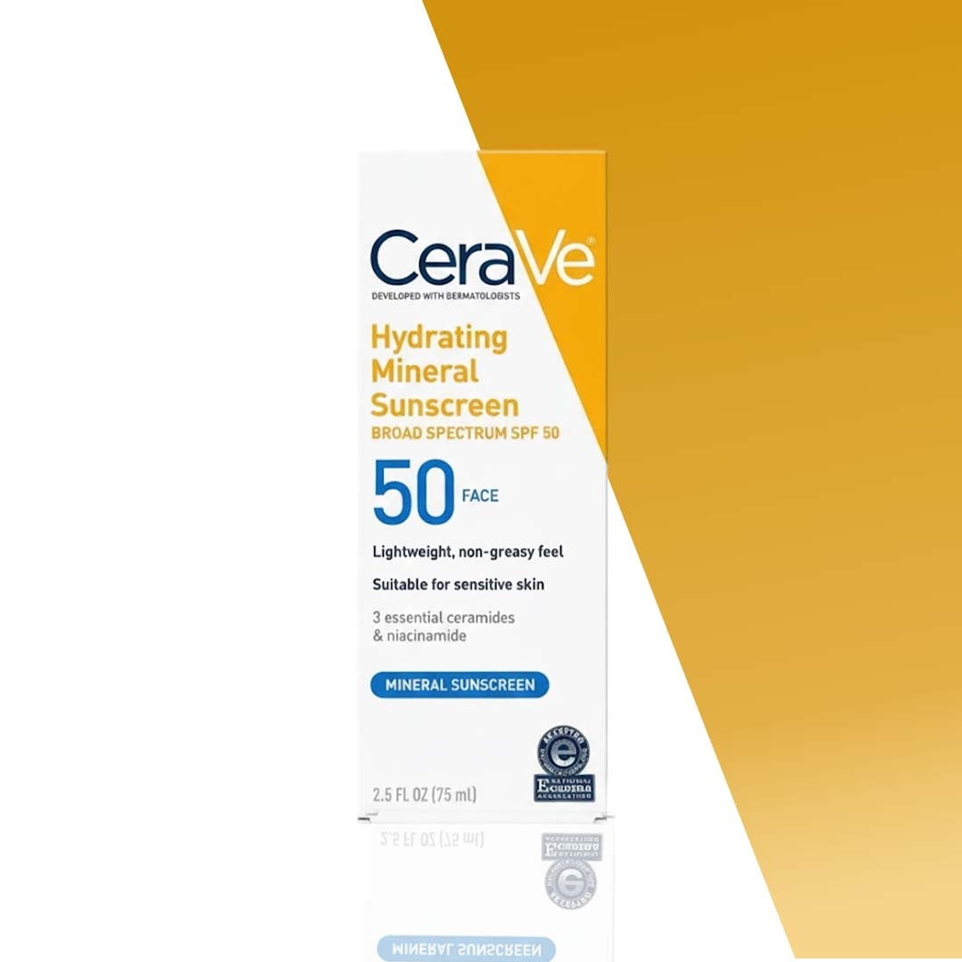CeraVe Hydrating Mineral Sunscreen Broad Spectrum SPF 50 Face – Lightweight Non Greasy Zinc Oxide Sun Protection Cream 75mL