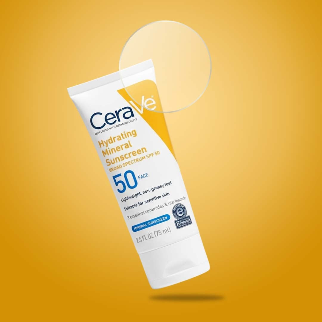 CeraVe Hydrating Mineral Sunscreen Broad Spectrum SPF 50 Face – Lightweight Non Greasy Zinc Oxide Sun Protection Cream 75mL