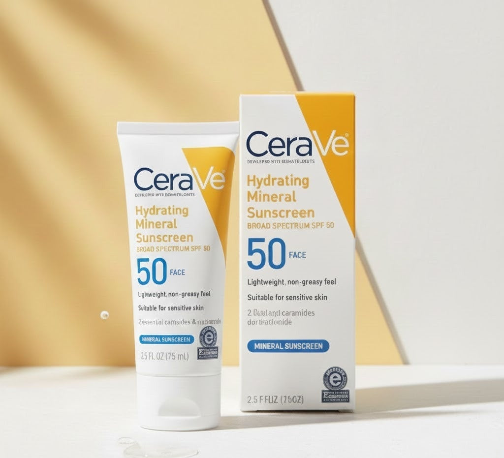 CeraVe Hydrating Mineral Sunscreen Broad Spectrum SPF 50 Face – Lightweight Non Greasy Zinc Oxide Sun Protection Cream 75mL