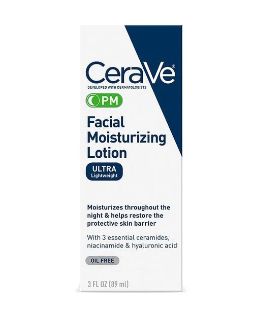 CeraVe PM Facial Moisturizing Lotion – Ultra Lightweight Nighttime Barrier Repair Face Cream 89mL