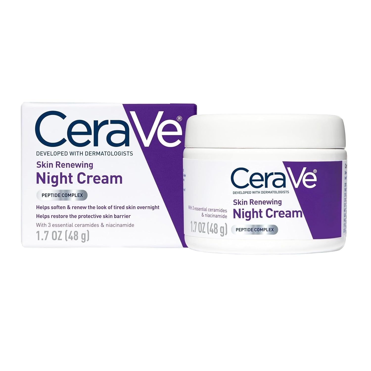 CeraVe Skin Renewing Night Cream – Anti Aging Peptide Complex Overnight Hydrating Facial Moisturizer 48g