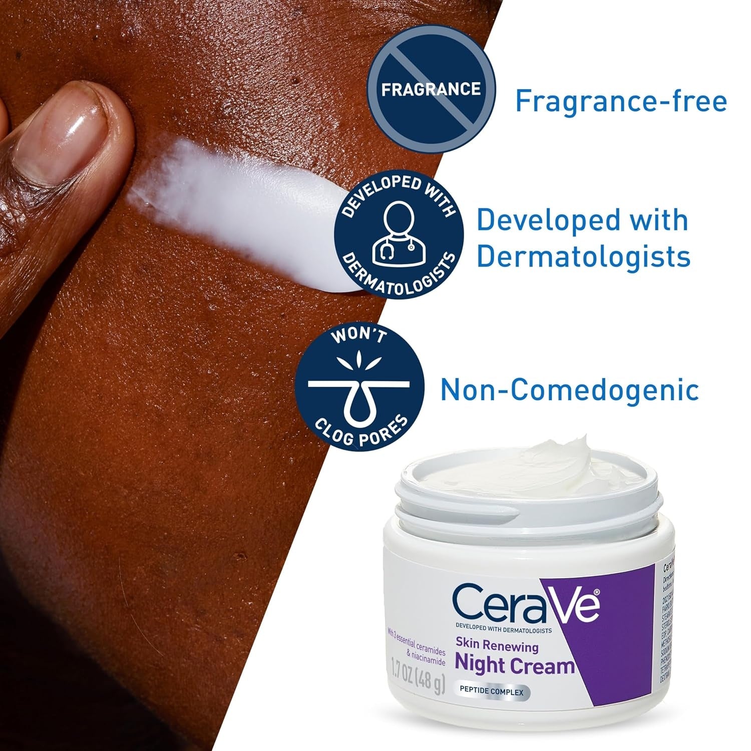 CeraVe Skin Renewing Night Cream – Anti Aging Peptide Complex Overnight Hydrating Facial Moisturizer 48g