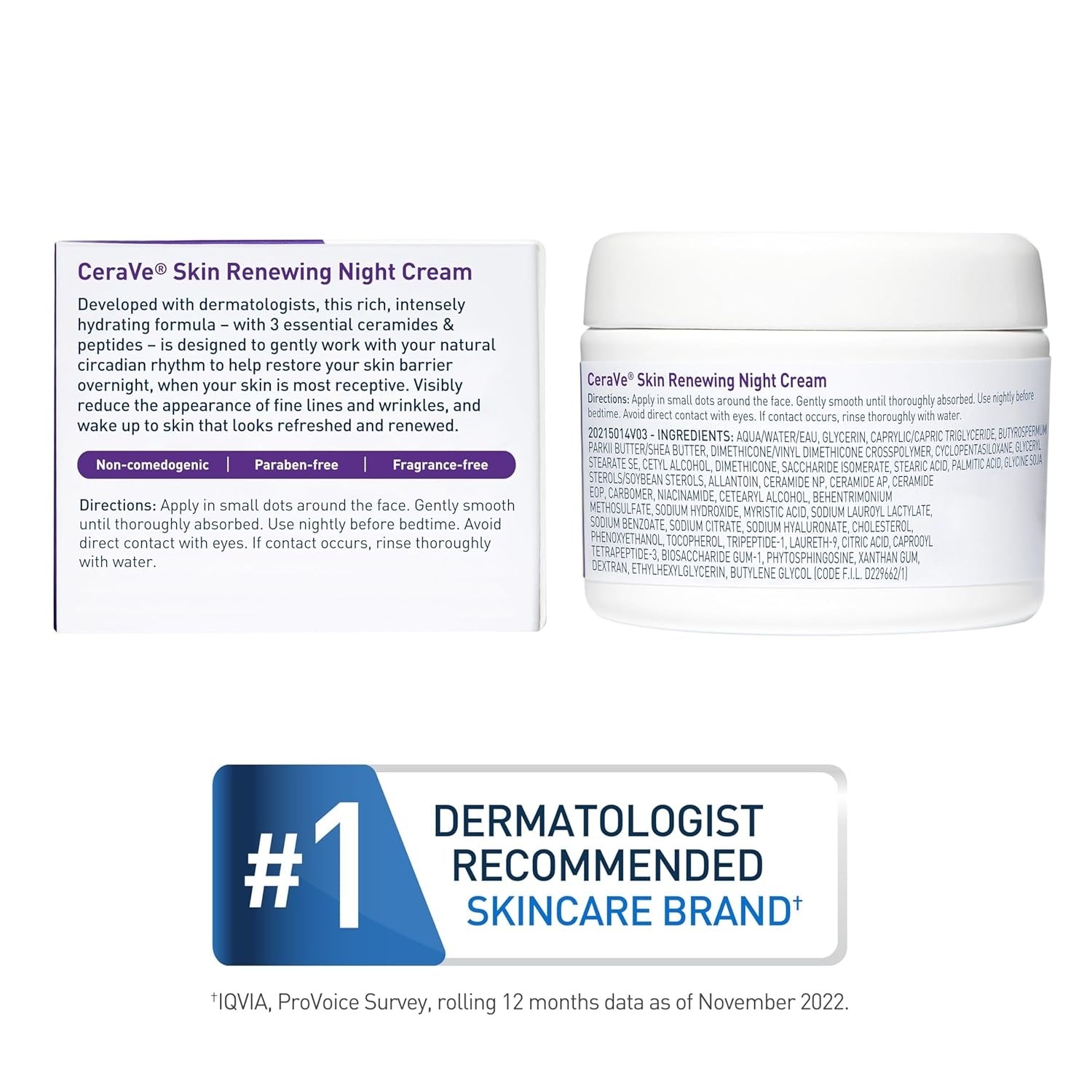 CeraVe Skin Renewing Night Cream – Anti Aging Peptide Complex Overnight Hydrating Facial Moisturizer 48g