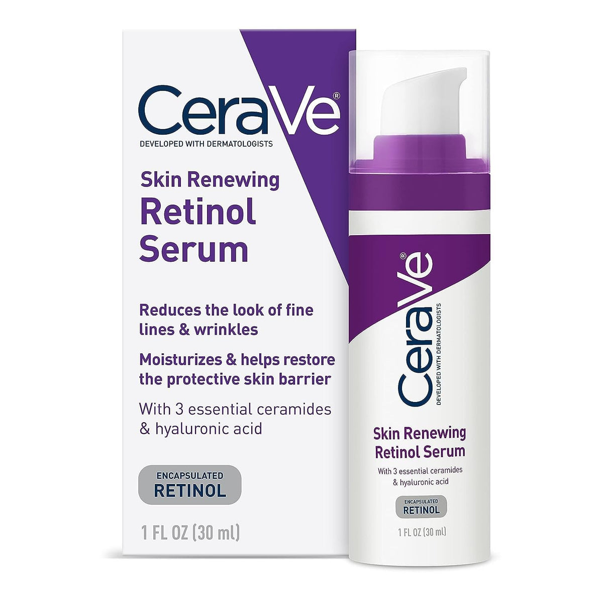 CeraVe Skin Renewing Retinol Serum – Fine Lines Wrinkles Reducing Anti Aging Encapsulated Facial Treatment 30mL