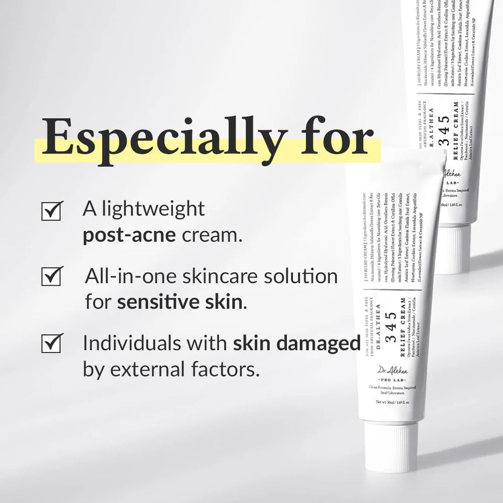 Dr. Althea 345 Relief Cream – Skin Barrier Repair and Acne Blemish Calming Face Moisturizer 50mL