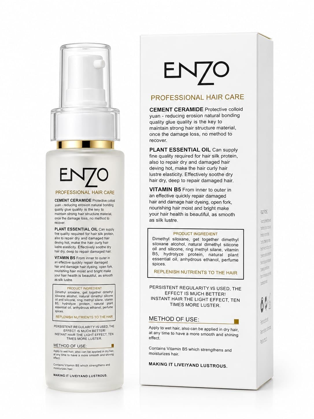 ENZO Professional Keratin Hair Serum – Anti Frizz Heat Protectant Natural Luster Smooth Hair Oil 100mL