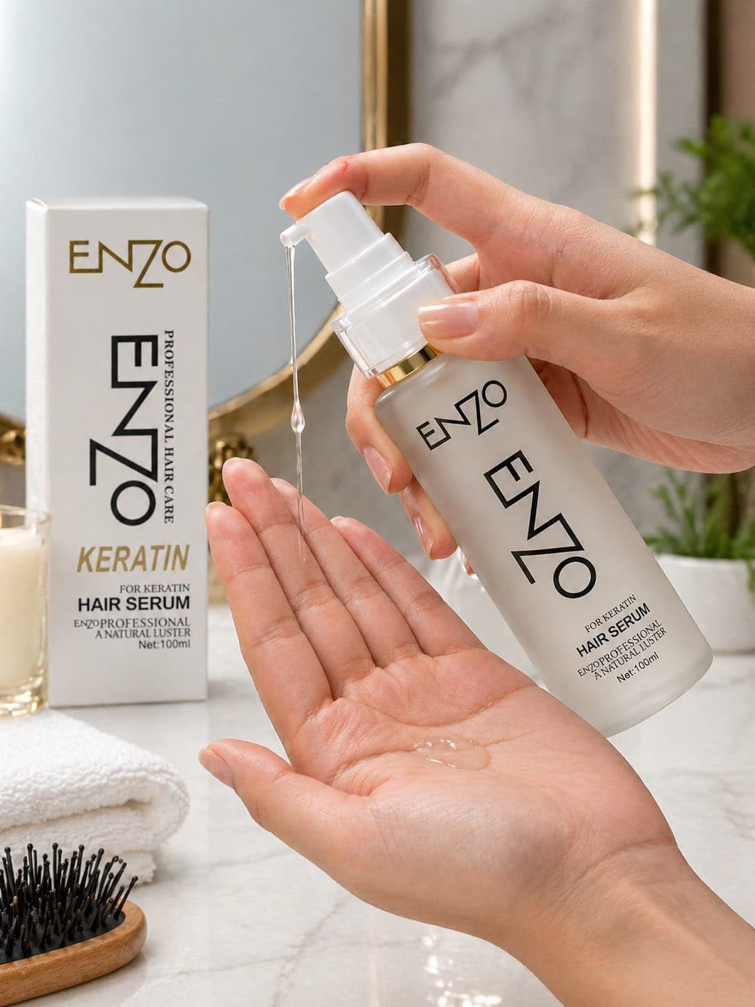 ENZO Professional Keratin Hair Serum – Anti Frizz Heat Protectant Natural Luster Smooth Hair Oil 100mL