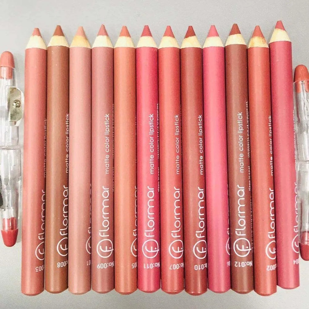 Flormar Jumbo Matte Lip Pencil Liner Pack of 12 Pro – Creamy Long Lasting Lip Definer Crayon Set 1.4g
