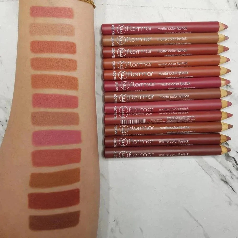 Flormar Jumbo Matte Lip Pencil Liner Pack of 12 Pro – Creamy Long Lasting Lip Definer Crayon Set 1.4g