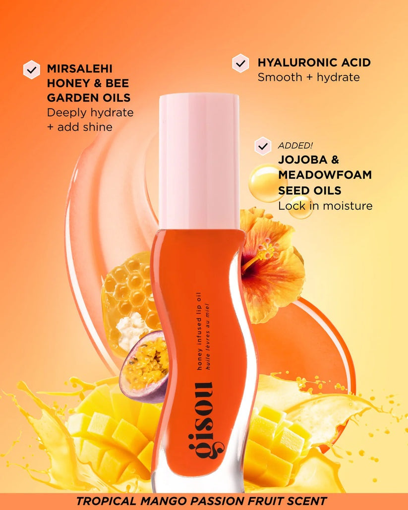 Gisou Honey Infused Lip Oil - Hydrating High-Shine Nourishing Treatment 8mL