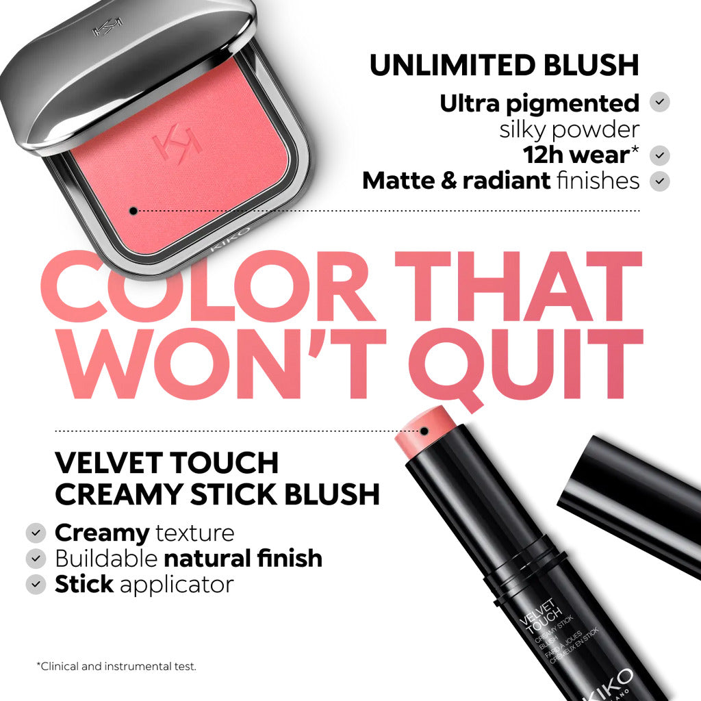 KIKO Milano Unlimited Blush – 12 Hour Long Lasting Velvet Buildable Matte Powder Blush 6g