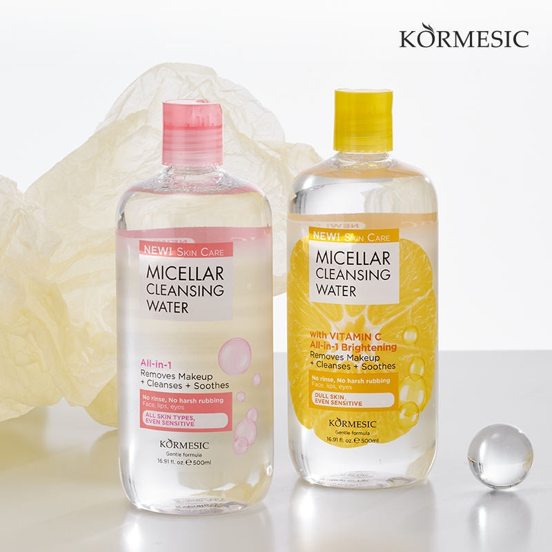 KORMESIC Vitamin C All-in-1 Brightening Micellar Cleansing Water – Glow Boosting Makeup Remover Gentle Facial Skin Cleanser 500mL