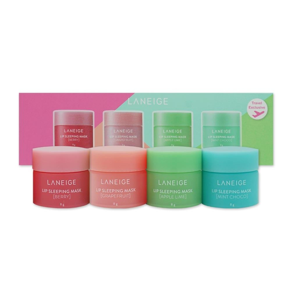 LANEIGE Lip Sleeping Mask Mini Kit 4 Pieces – Hydrating Nourishing Travel Exclusive Berry Grapefruit Lip Balm Pack 8g Each