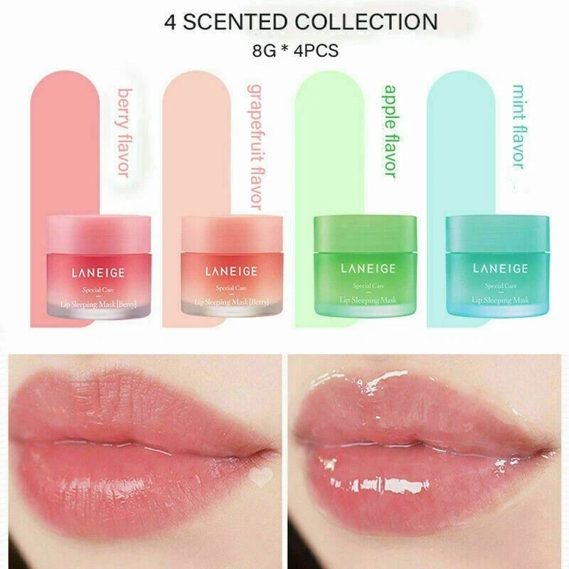 LANEIGE Lip Sleeping Mask Mini Kit 4 Pieces – Hydrating Nourishing Travel Exclusive Berry Grapefruit Lip Balm Pack 8g Each