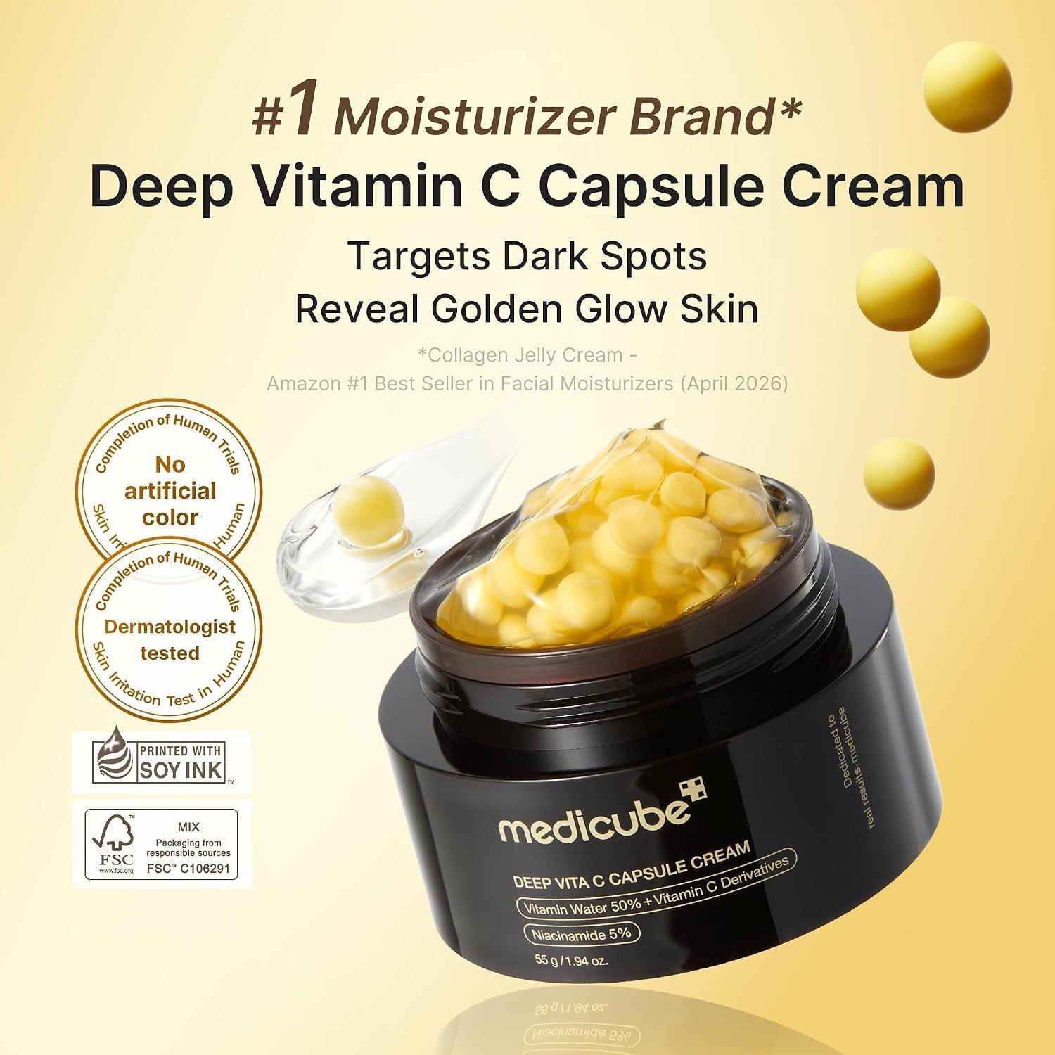 Medicube Deep Vita C Capsule Cream – Brightening Niacinamide 5% Vitamin C Dark Spot Facial Moisturizer 55g