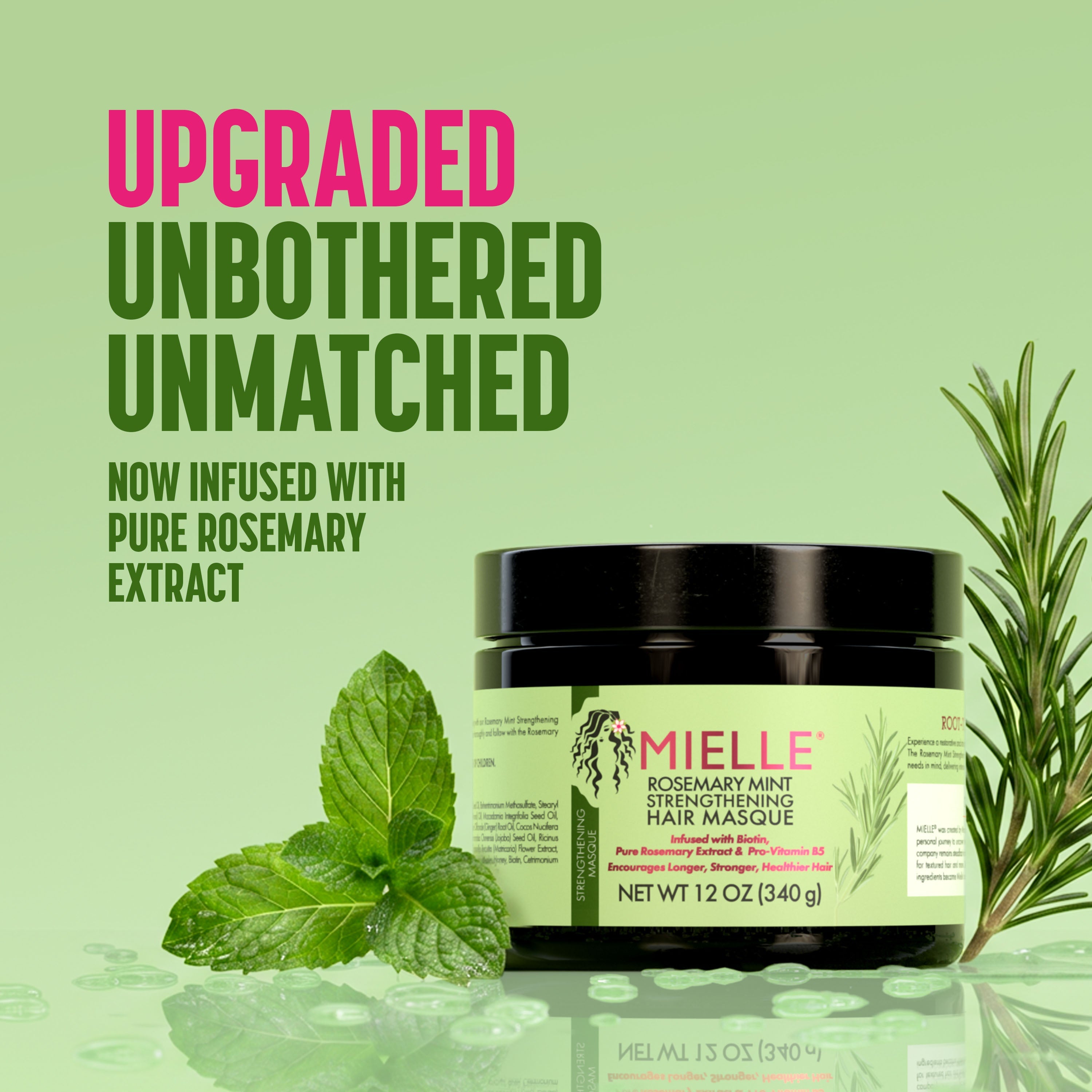 Mielle Organics Rosemary Mint Strengthening Hair Masque – Biotin Pro-Vitamin B5 Deep Conditioning Scalp Treatment 340g