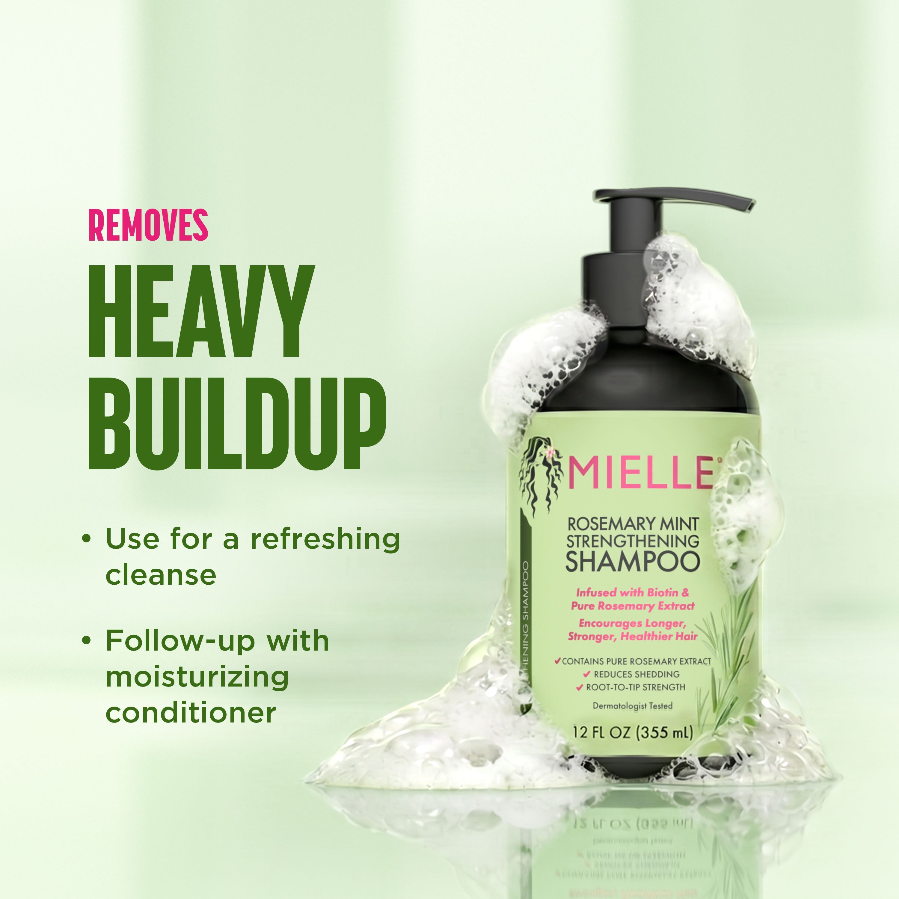 Mielle Organics Rosemary Mint Strengthening Shampoo – Biotin Infused Hair Growth Anti Shedding Cleanser 355mL