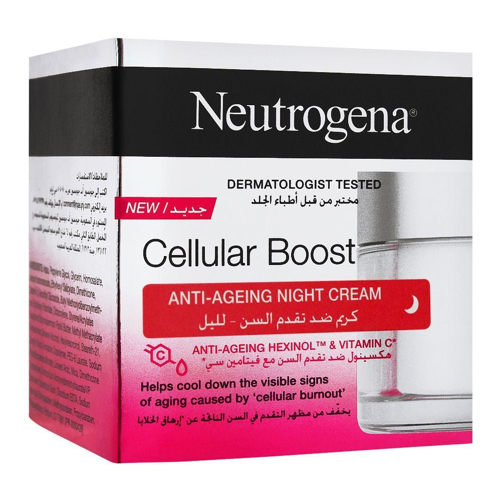 Neutrogena Cellular Boost Anti-Ageing Night Cream – Wrinkle Reducing Hexinol Vitamin C Overnight Facial Moisturizer 50mL
