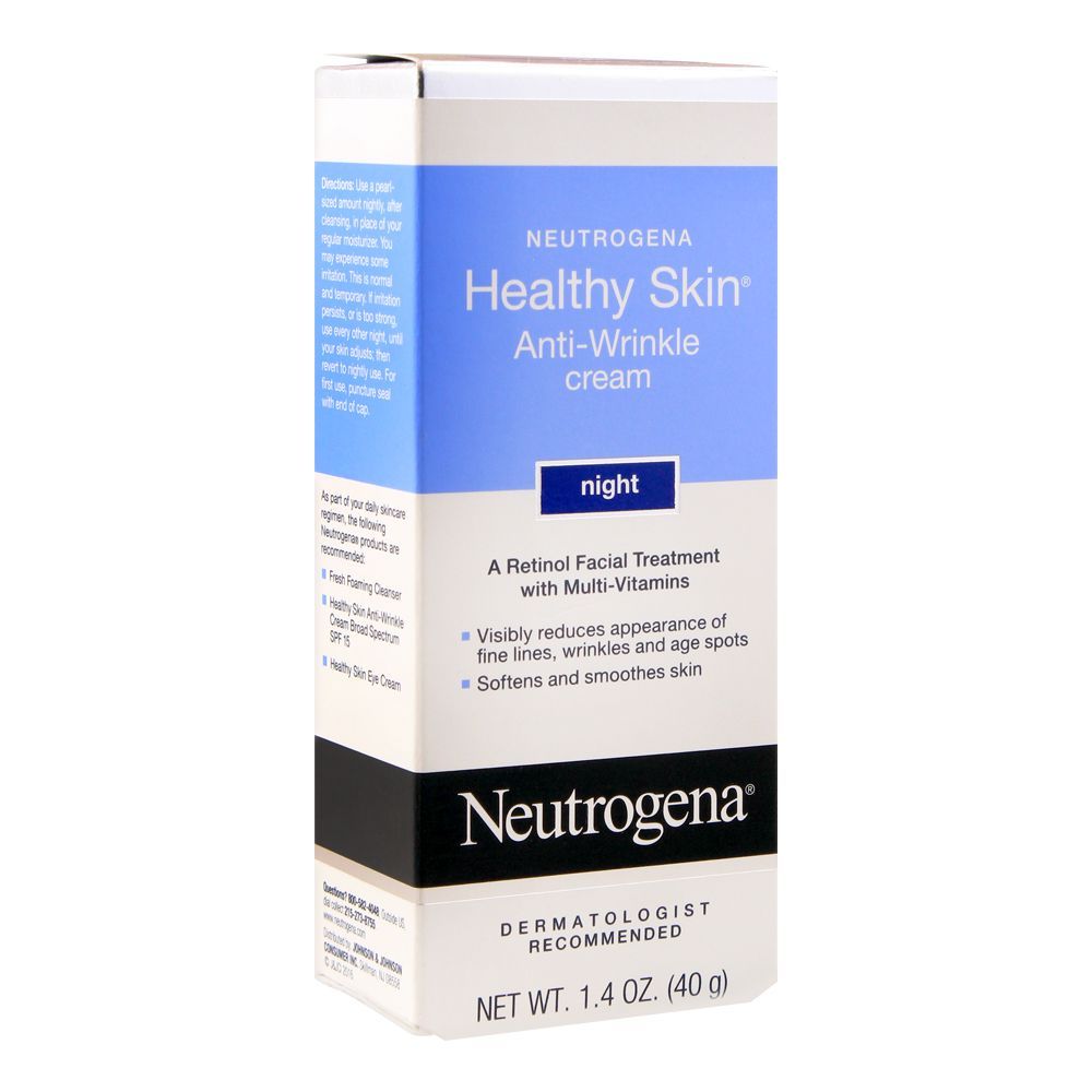 Neutrogena Healthy Skin Anti-Wrinkle Cream Night – Retinol Facial Treatment with Multi-Vitamins for Fine Lines Age Spots 40g