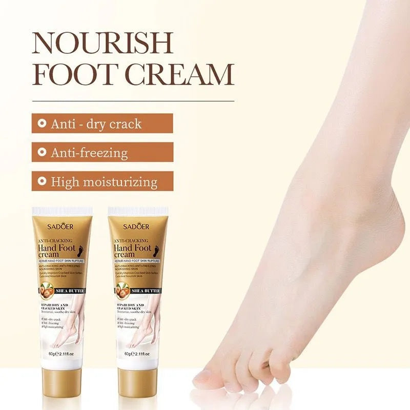 SADOER Anti-Cracking Hand Foot Cream Shea Butter – Repair Dry Cracked Skin Moisturizing Nourishing Lotion 60g