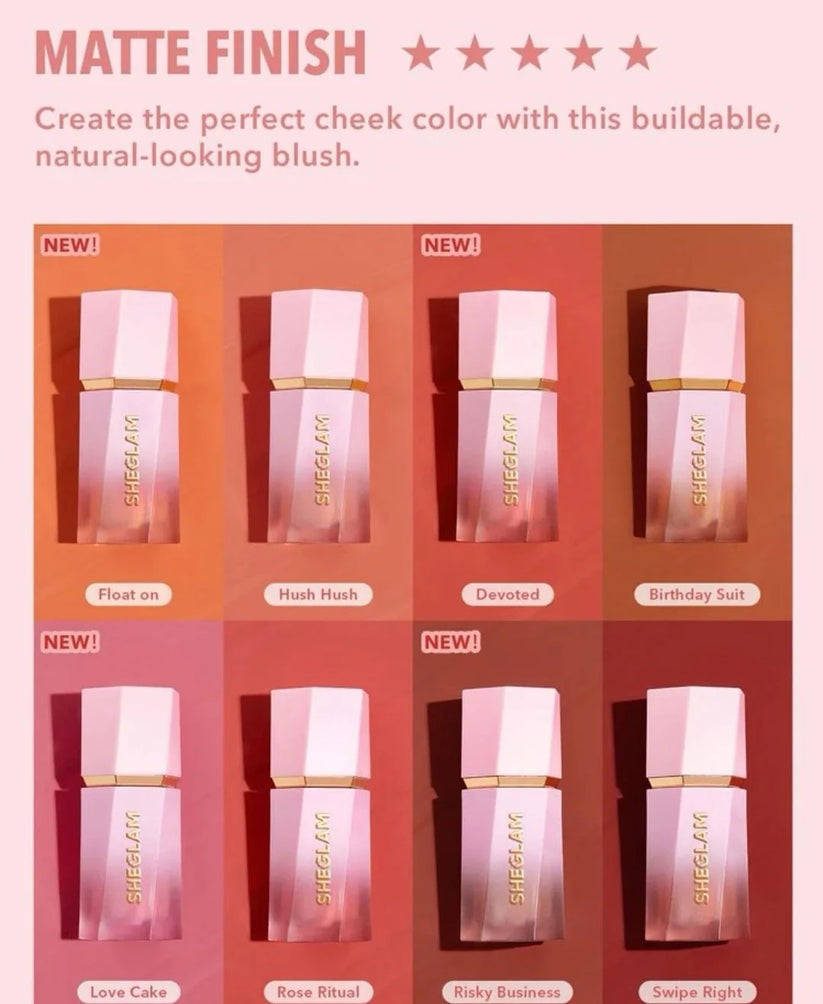 SHEGLAM Color Bloom Liquid Blush – Sponge-Tip Applicator Matte Dewy Finish Cream Cheek Makeup 5.2mL