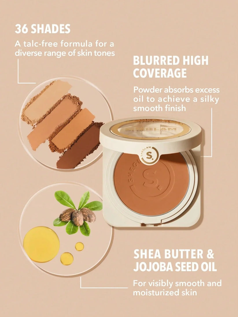 SHEGLAM Skin-Focus High Coverage Powder Foundation – Oil-Control Matte Blurring Pressed Compact Makeup 11g