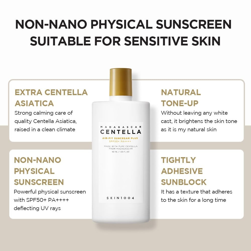 SKIN1004 Madagascar Centella Air-Fit Suncream Plus SPF50+ – Calming Mineral Matte Finish Facial Sunscreen 50mL