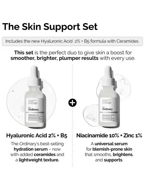 The Ordinary The Skin Support Set 2 Pieces – Blemish Care Deep Hydration Niacinamide Hyaluronic Acid Facial Skincare Kit 30mL Each