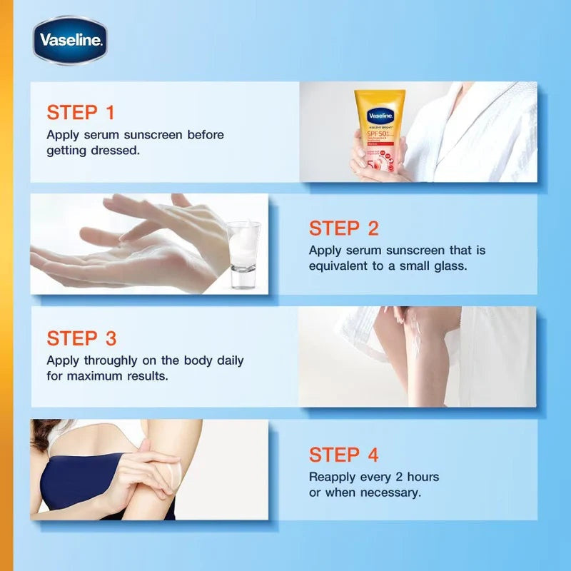 Vaseline Healthy Bright Daily Protection & Brightening Serum SPF 50+ PA++++ – High UV Defense Non Greasy Body Sunscreen 300mL