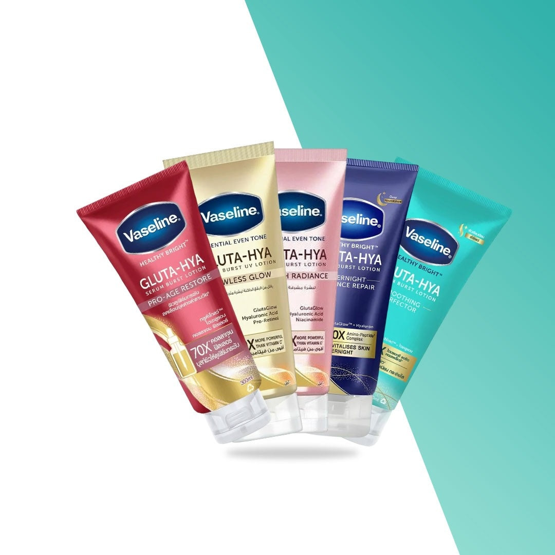 Vaseline Healthy Bright Gluta-Hya Serum Burst Lotion Set – Brightening and Hydrating Body Moisturizer Assortment 300mL